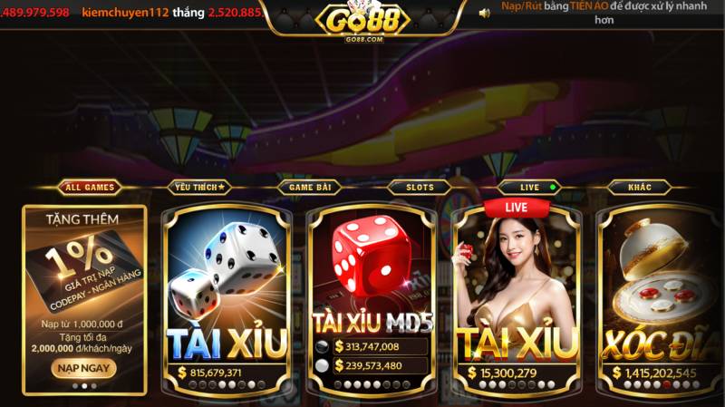 Giao diện Go88 live casino trực quan và dễ thao tác