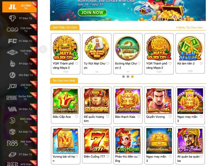 Sảnh game đa dạng, không thiếu mặt tên tuổi lớn
